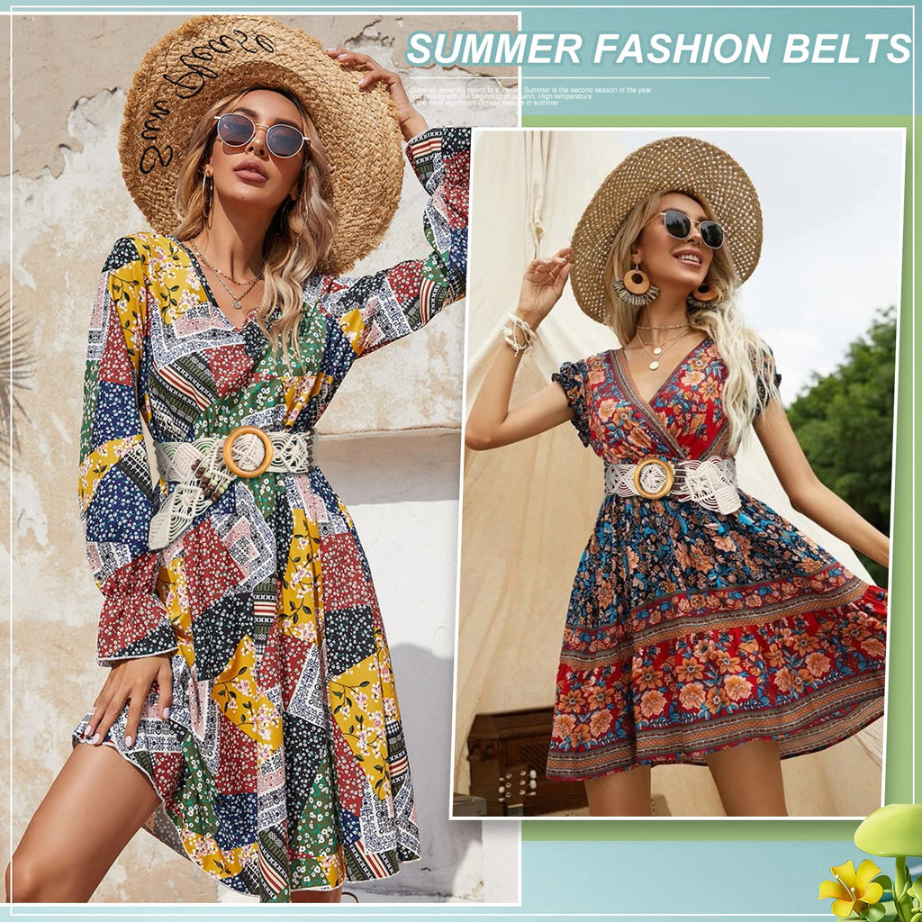 Braided Waist Belt,Straw Woven Belts for Women Belt Straw Vintage Woven Waist Belt with Buckle for Coat Dress Jeans