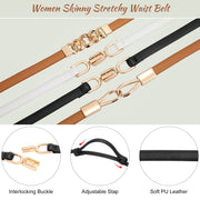 2 Pack Women Skinny Leather Belt Adjustable Fashion Dress Belt Thin Waist Belts for Ladies Girls