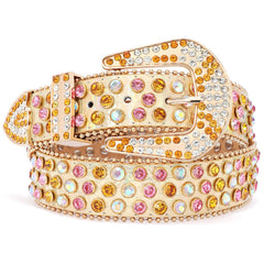 Rhinestone Belt for Men Women SUOSDEY Western Cowboy Cowgirl Bling Studded Leather Belt for Jeans Pants