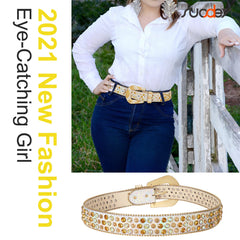 Men Women Fashion Rhinestone Belt SUOSDEY Western Cowgirl Bling Studded Design Leather Diamond Belt for Jeans Dress