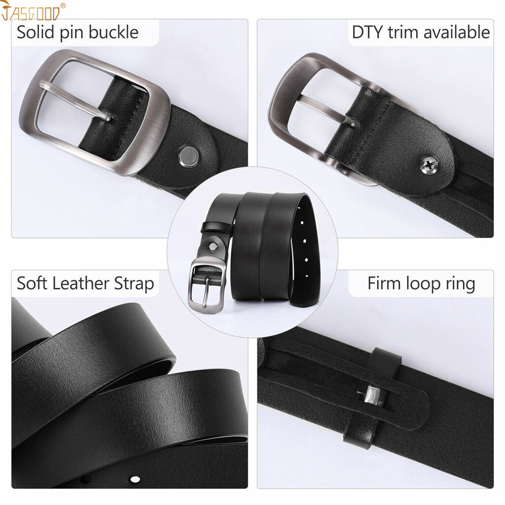 Plus Size Women Leather Belt JASGOOD Black Casual Waist Belt for Jeans Pants with Metal Pin Buckle - JASGOOD OFFICIAL