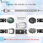 Women Rhinestone Western PU Leather Belt Cowgirl Bling Studded Waist Belt for Jeans Dress - JASGOOD OFFICIAL