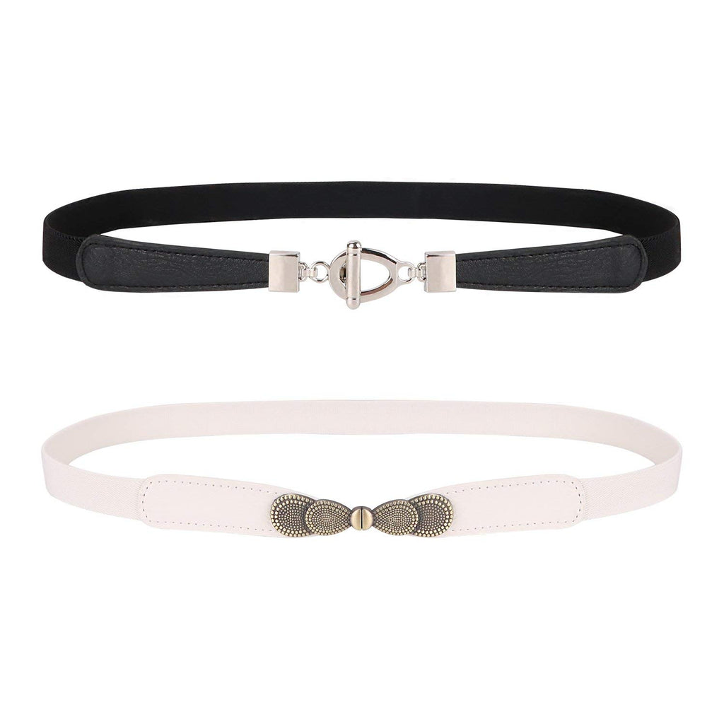 Womens Skinny Elastic Waist Belt, JASGOOD Stretch Cinch Thin Belt For Dress 2 Pack 