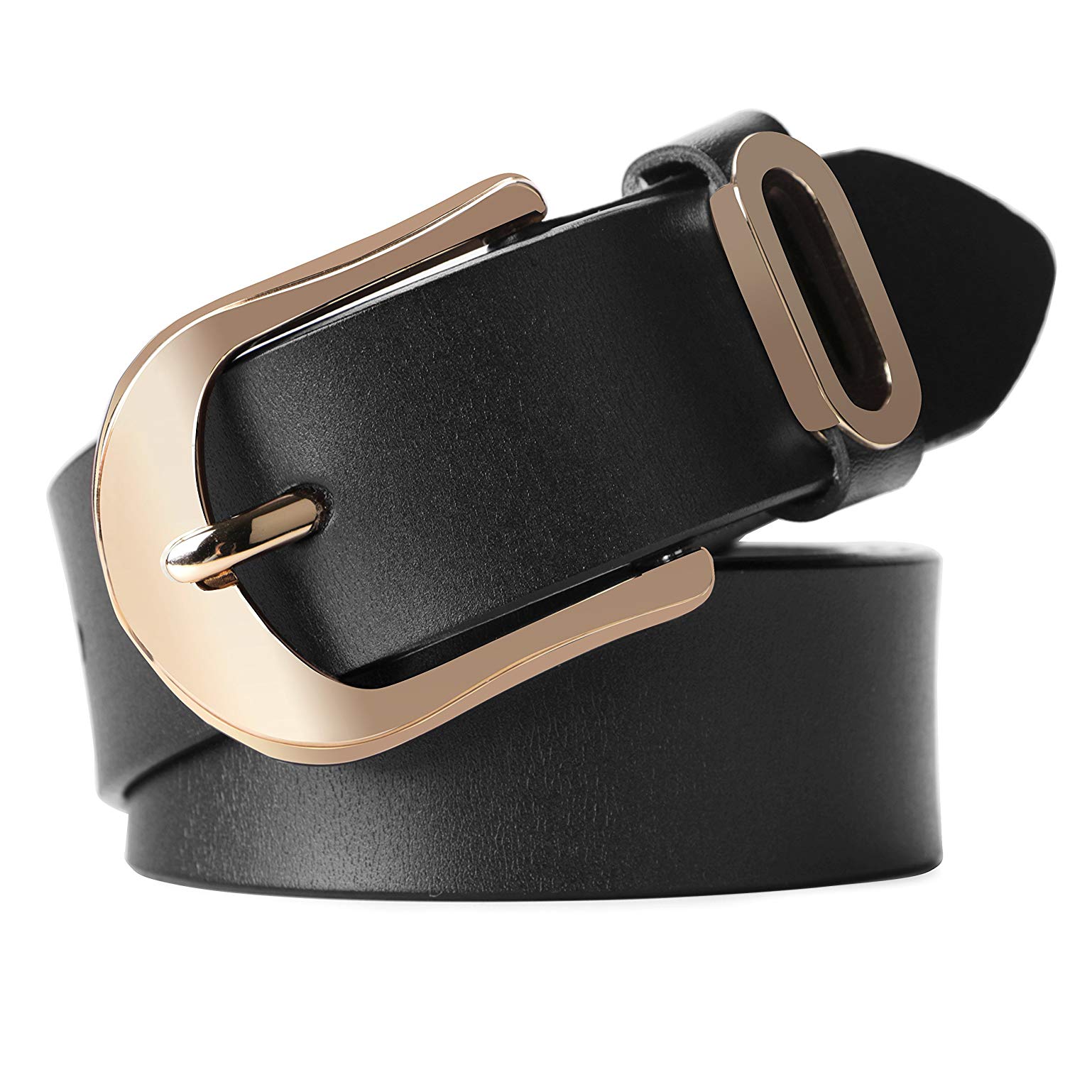 Whippy Women Casual Leather Belt for Jeans, 1.2 Inch Wide with Golden Buckle 