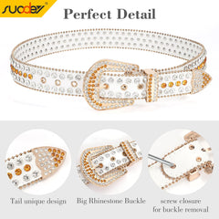 Rhinestone Belt for Men Women SUOSDEY Western Cowboy Cowgirl Bling Studded Leather Belt for Jeans Pants