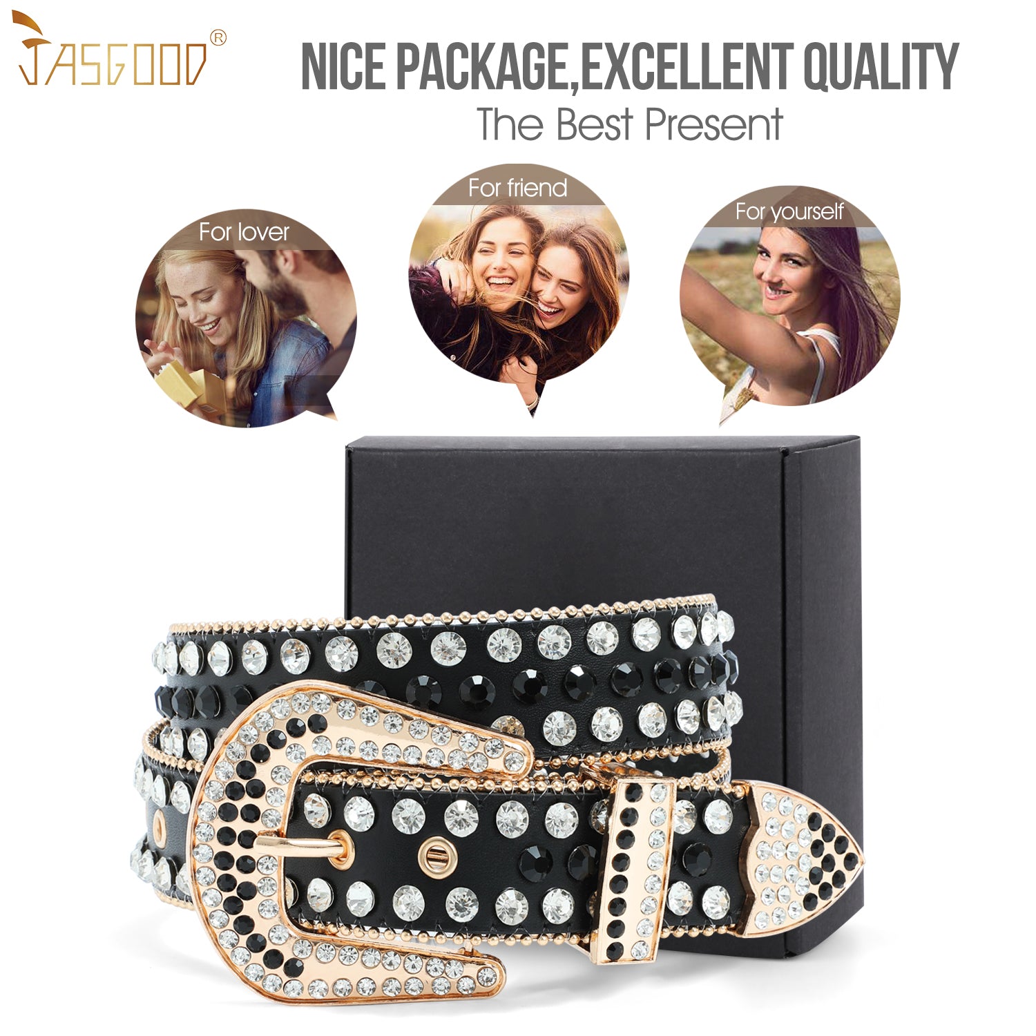 Halloween Rhinestone Belt for Women  Western Cowgirl Bling Studded Leather Belt for Jeans Pants - JASGOOD OFFICIAL