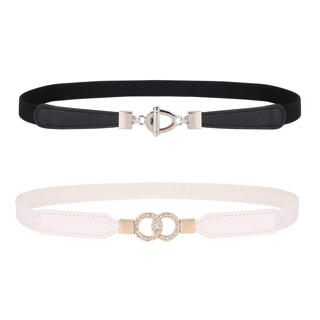 Womens Skinny Elastic Waist Belt, JASGOOD Stretch Cinch Thin Belt For Dress 2 Pack 