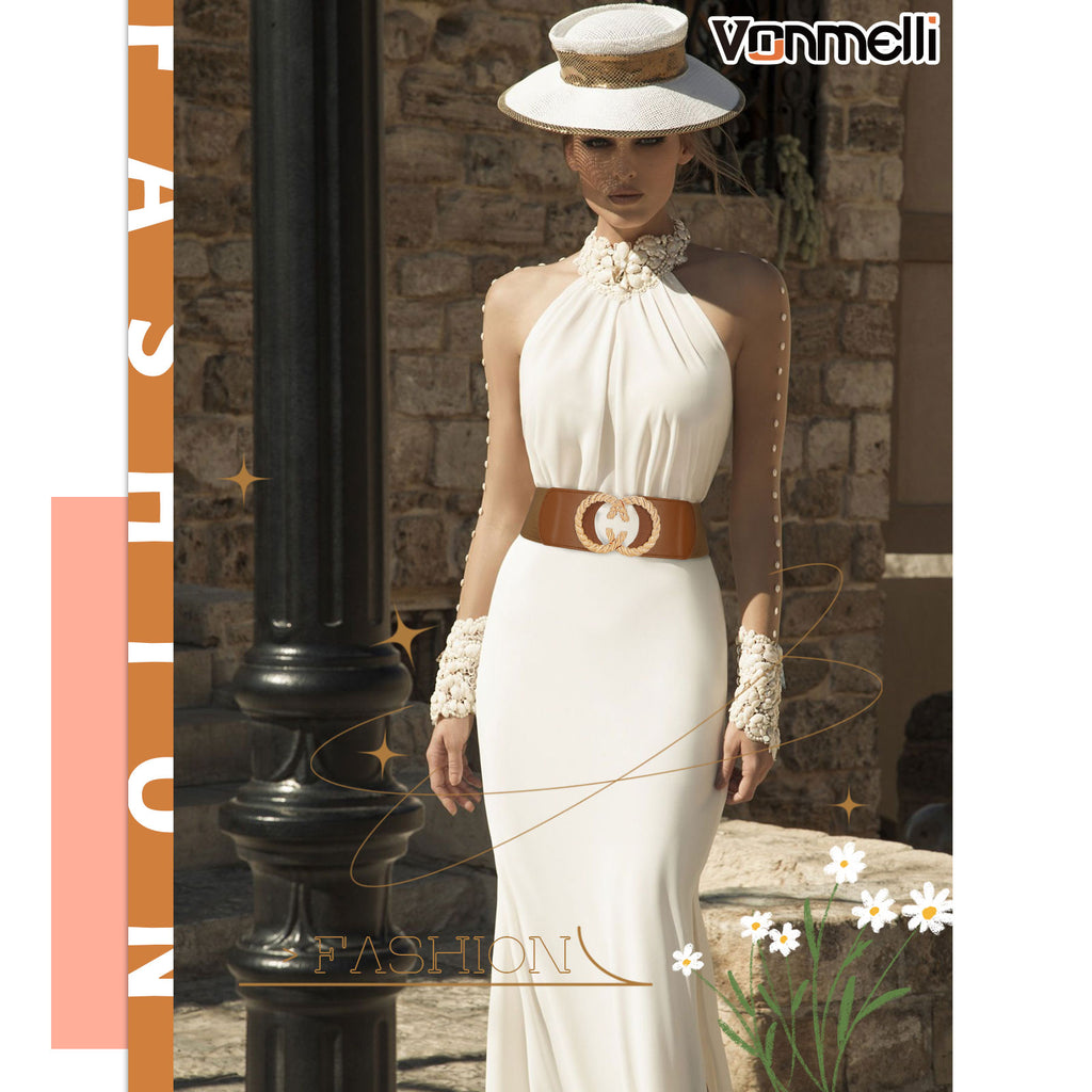 JASGOOD Women's Elastic Wide Dress Belt Retro Stretchy Waist Belt with Metal Buckle Waistband Cosplay