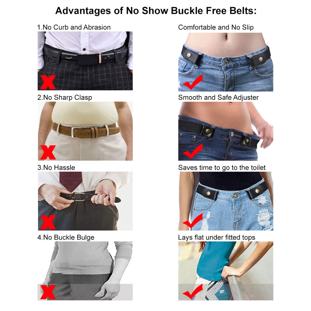Buckle Free Women Stretch Belt Plus Size No Buckle/Show Invisible Belt for Jeans Pants Dresses - JASGOOD OFFICIAL