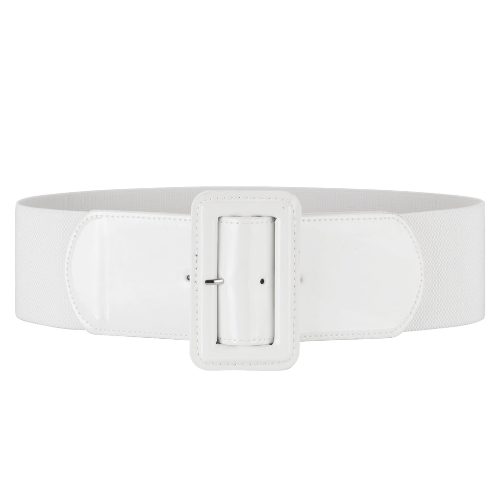 Women Stretchy Waist Belt Patent Leather 2.95” Wide Simple Square Buckle by JASGOOD 