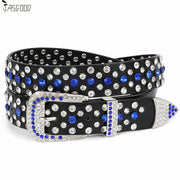 Women Rhinestone Western PU Leather Belt Cowgirl Bling Studded Waist Belt for Jeans Dress - JASGOOD OFFICIAL