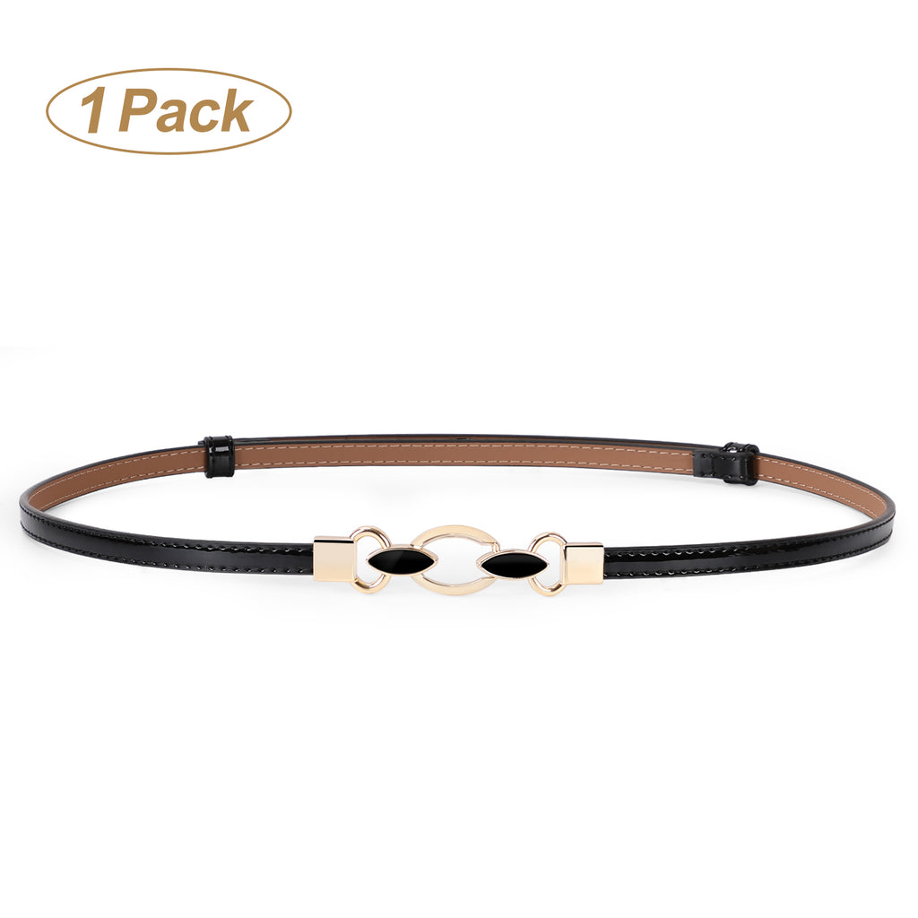 JASGOOD Women Skinny Leather Belt Adjustable Thin Waist Belt with Metal Buckle for Dress 