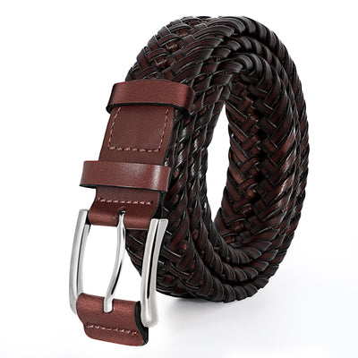 Men’s Leather Braided Belt Cowhide Leather Woven Belt for Jeans