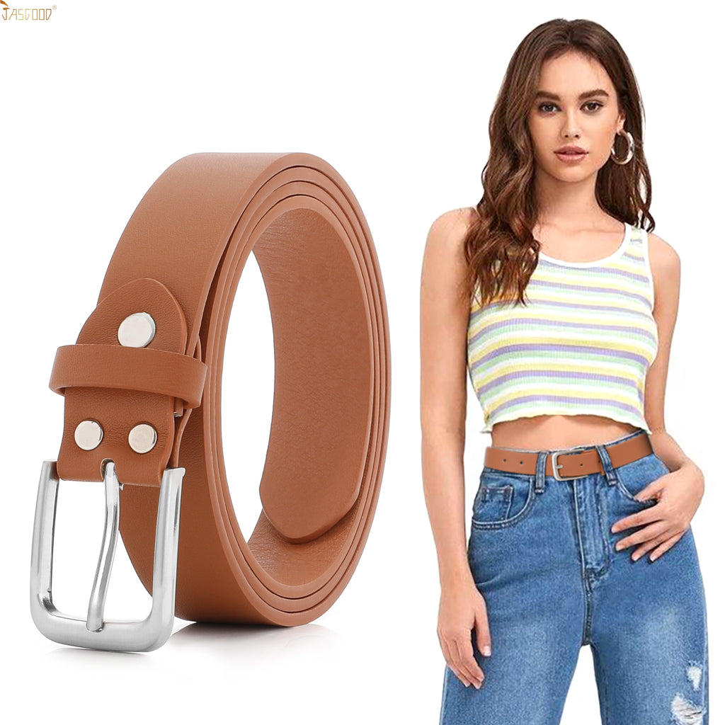 JASGOOD Women Leather Belts Dark Brown Waist Belt for Pants Jeans Dress 