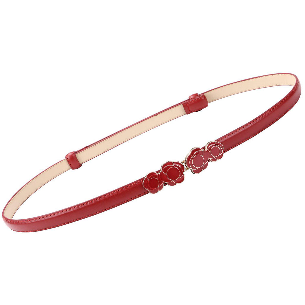 Women Skinny Leather Belts Thin Waist Belt for Dresses Fashion Adjustable Black with Interlocking Buckle 