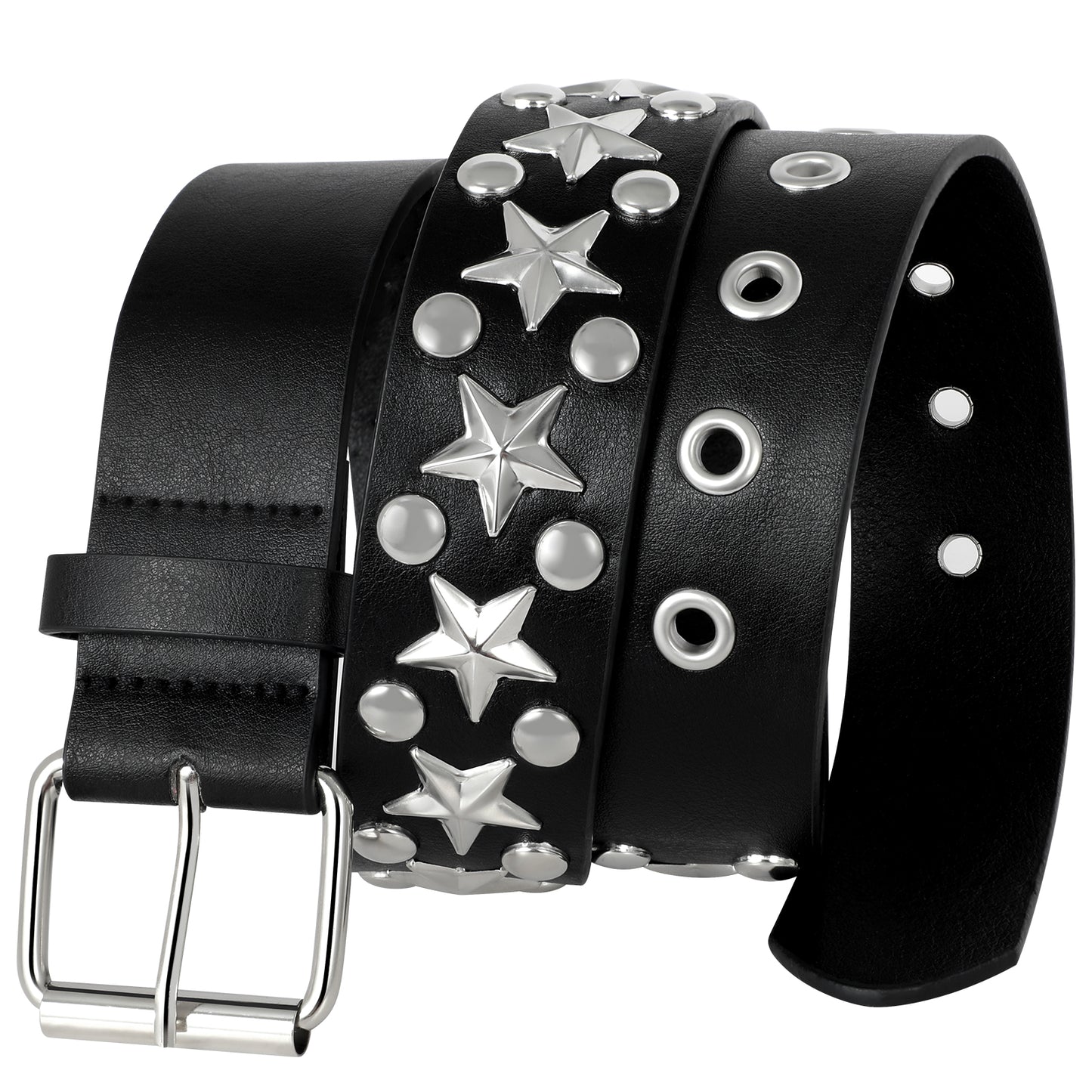 Punk Rivet Studded Belt Goth Row Pyramid Square Bead PU Leather Vintage Punk Rock Grommet Belt for Jeans Pants - JASGOOD OFFICIAL