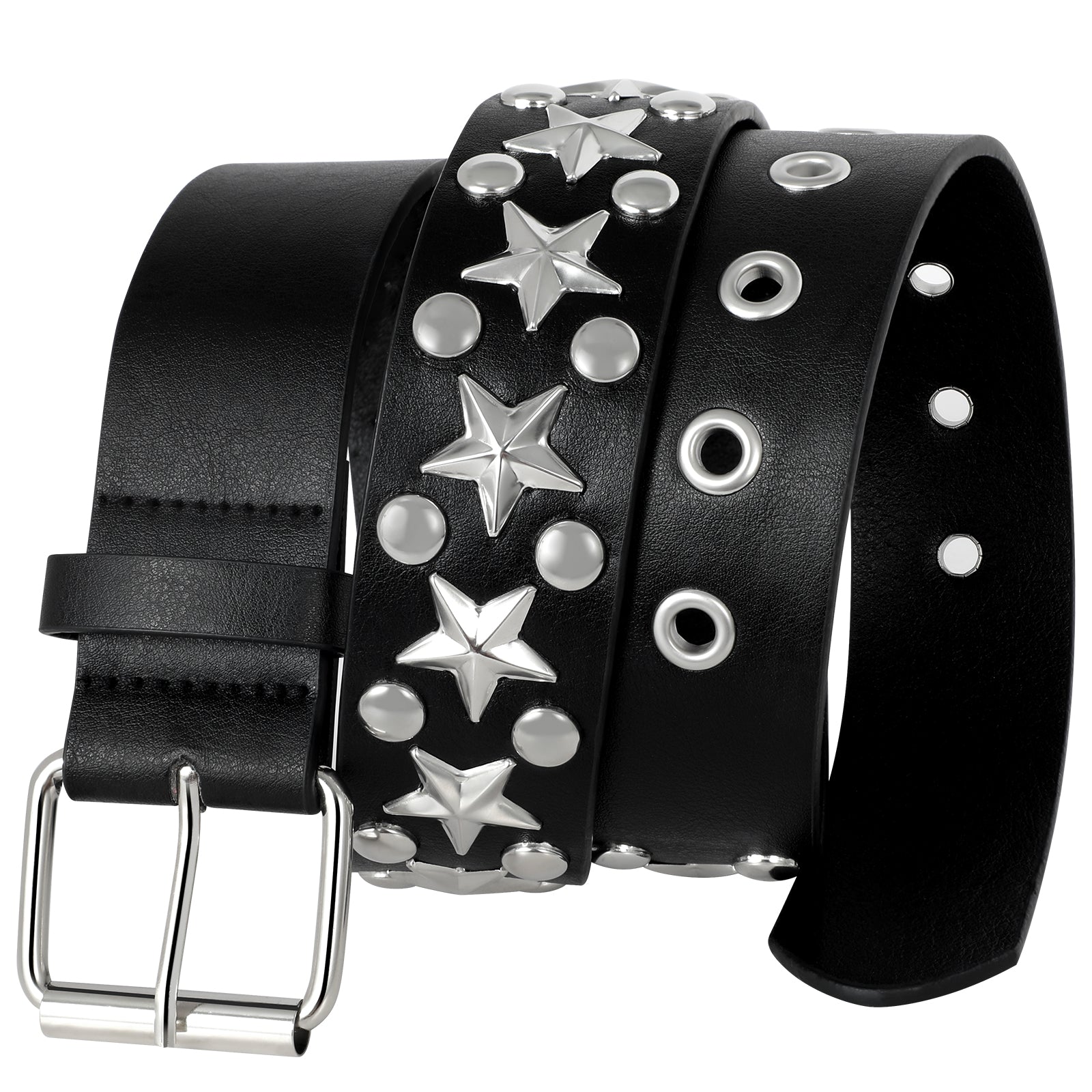 Punk Rivet Studded Belt Goth Row Pyramid Square Bead PU Leather Vintage Punk Rock Grommet Belt for Jeans Pants - JASGOOD OFFICIAL