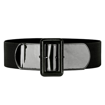 Women Stretchy Waist Belt Patent Leather 2.95” Wide Simple Square Buckle by JASGOOD 