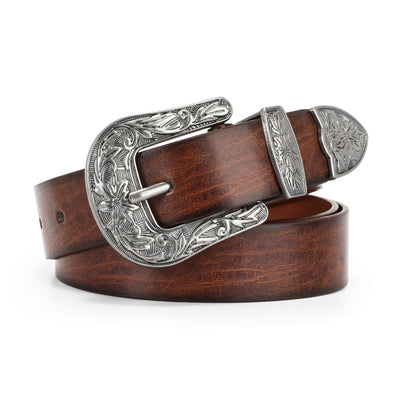 Women Leather Belt for Pants Dress Jeans Waist Belt with Brushed Alloy Buckle By JASGOOD