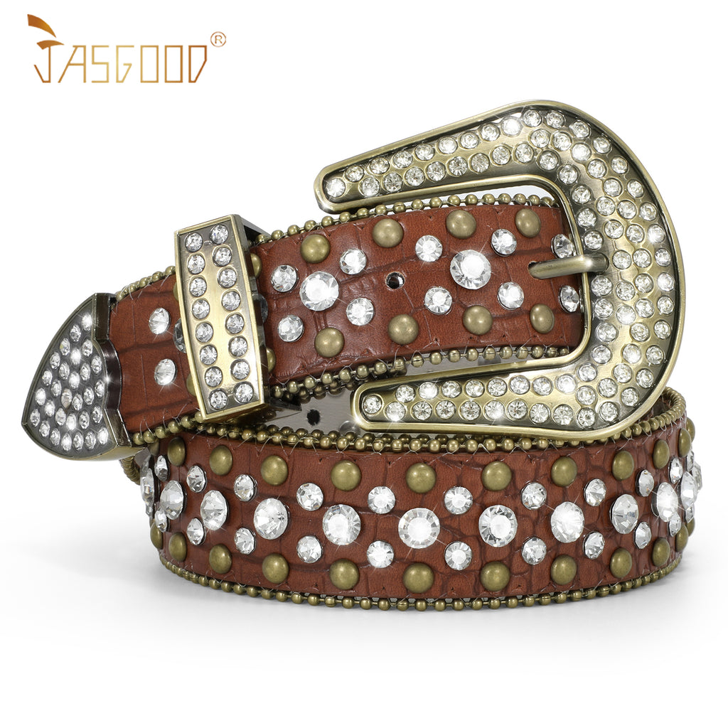 Women Mens  Popular Luxury Crystal Diamond Studded Rhinestone Western Sparkle Designer Leather Belt