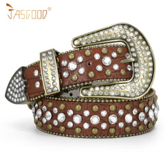 Women Mens  Popular Luxury Crystal Diamond Studded Rhinestone Western Sparkle Designer Leather Belt