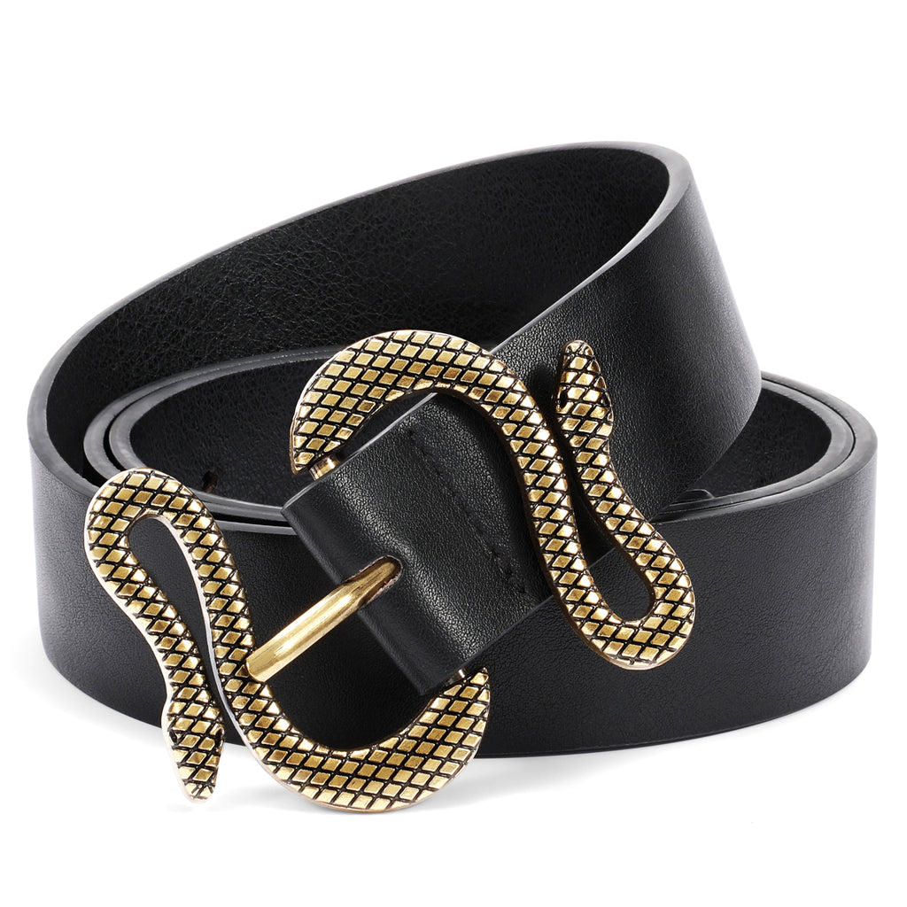 Snake Pattern Animal Unique Buckle  Woman Belt Leather Designer Fashion Cowboy Western Belts