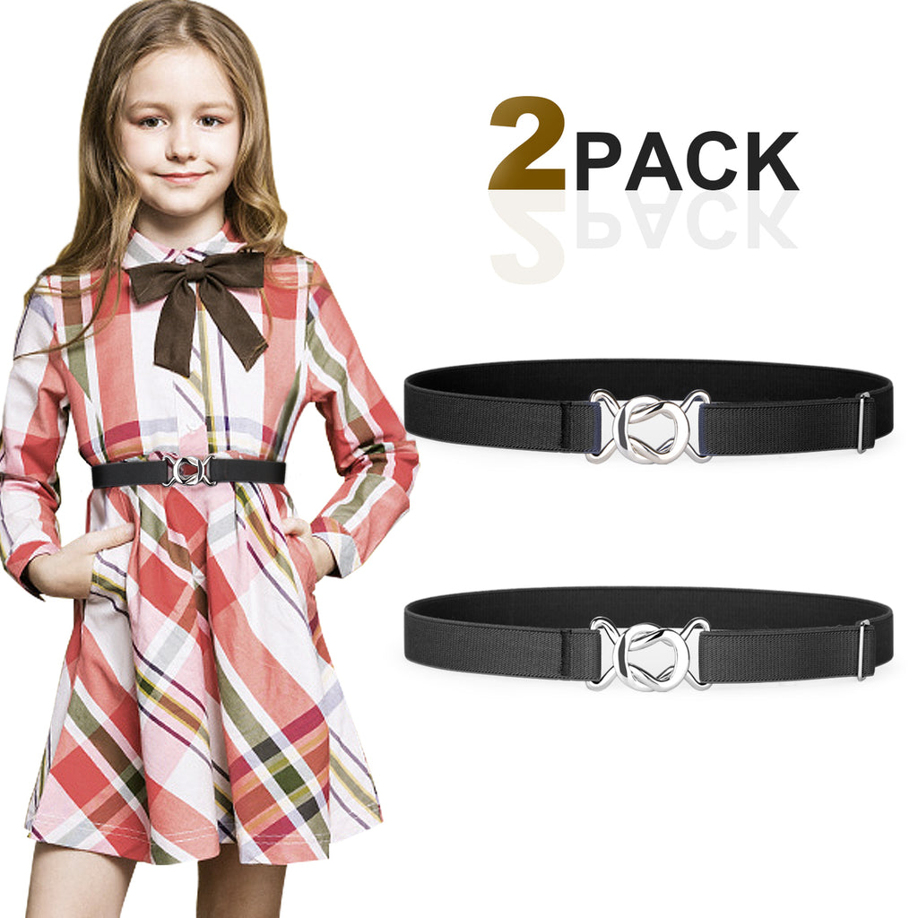 Kids Toddler Belt Elastic Stretch Adjustable Belt For Boys and Girls with Silver Square Buckle 2 Pack 