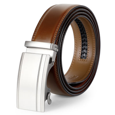 Men’s Leather Ratchet Belt Comfort Dress Belt for Men with Automatic Buckle in Gift Box 