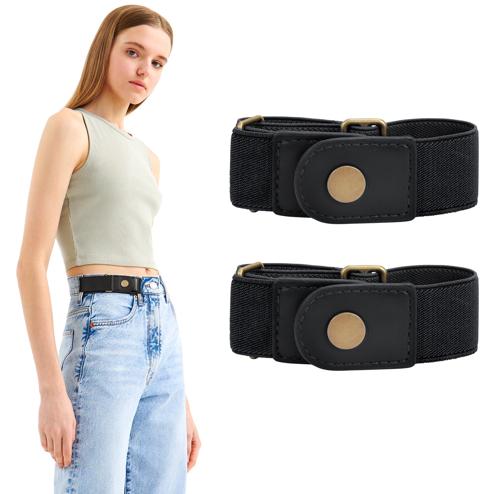 Men Women 2 Pack Elastic Invisible Belts No Buckle Stretch Belt for Jeans - JASGOOD OFFICIAL