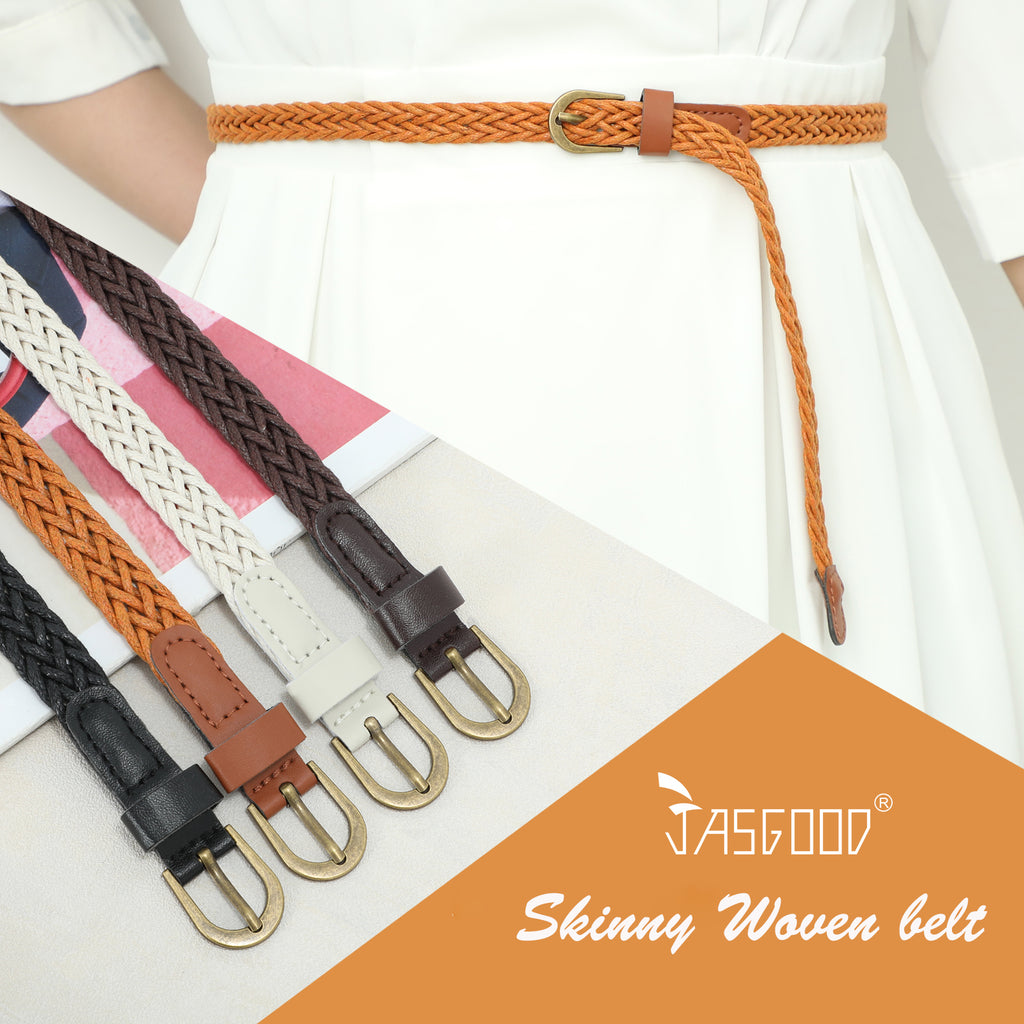 4Pack JASGOOD Braided Belt Women PU Leather Waist Belt Skinny Woven Belt for Dress - JASGOOD OFFICIAL
