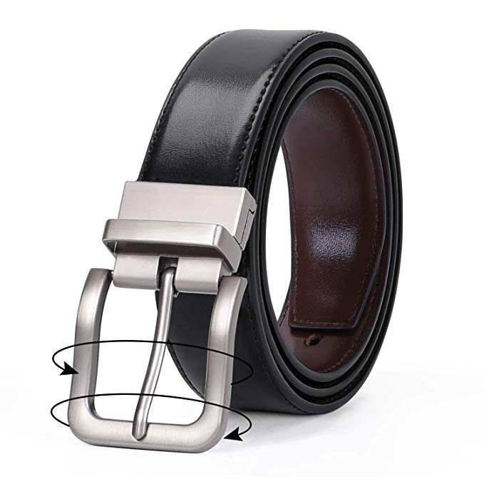 Jasgood Women Leather Belt, Reversible Belt, Leather Waist Belt for Jeans Dress with Gold Double O Ring Rotate Buckle