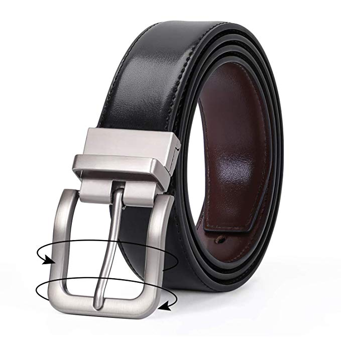 JASGOOD Men Fashion Leather Reversible Belt with Rotate Buckle for Pants Jeans  with Nice Gift Box 