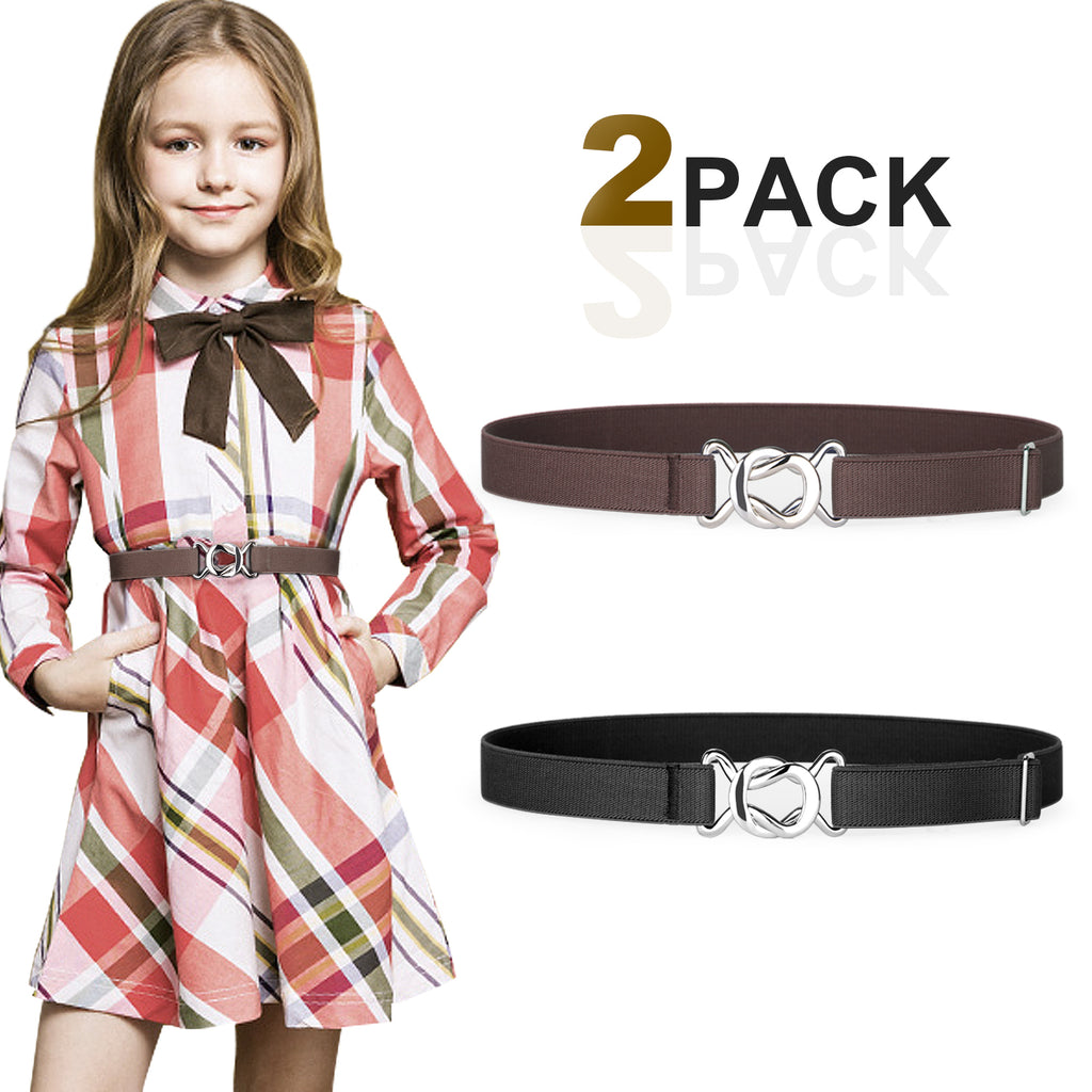 Kids Toddler Belt Elastic Stretch Adjustable Belt For Boys and Girls with Silver Square Buckle 2 Pack 