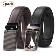 2 Pack Leather Ratchet Dress Belt for Men Perfect Fit Waist Size Up to 44" with Automatic Buckle 