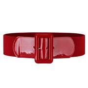 Women Stretchy Waist Belt Patent Leather 2.95” Wide Simple Square Buckle by JASGOOD 