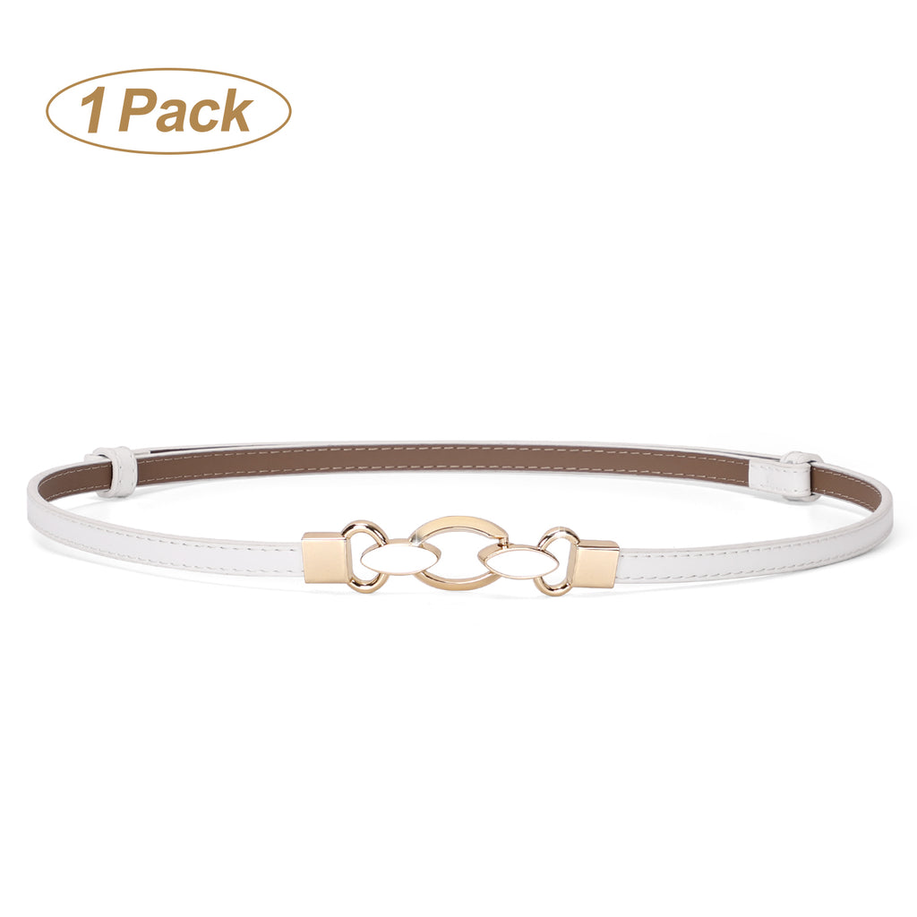 JASGOOD Women Skinny Leather Belt Adjustable Thin Waist Belt with Metal Buckle for Dress 