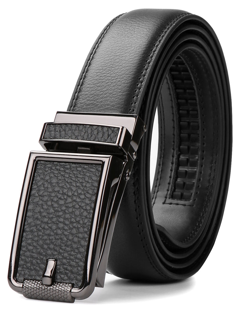 Leather Ratchet Dress Belt for Men Perfect Fit Waist Size Up to 44" with Automatic Buckle 