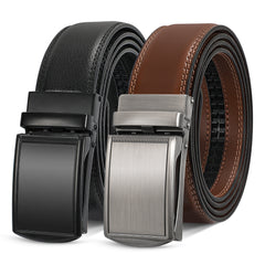 2 Pack Leather Ratchet Dress Belt for Men Perfect with Automatic Buckle