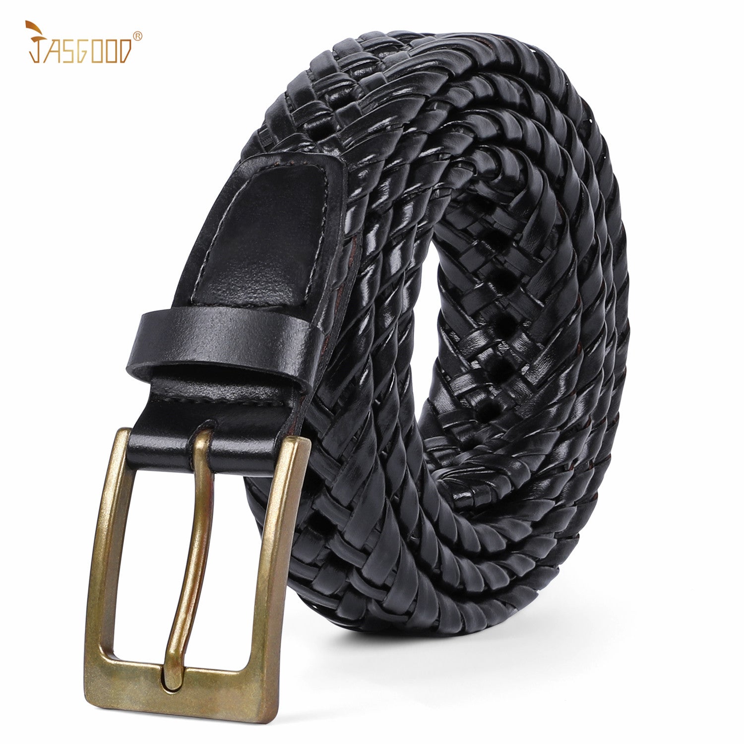 Men's Braided Leather Belt, Braided Woven Belt for Men Casual Jeans with Solid Strap Single Prong Buckle by JASGOOD - JASGOOD OFFICIAL