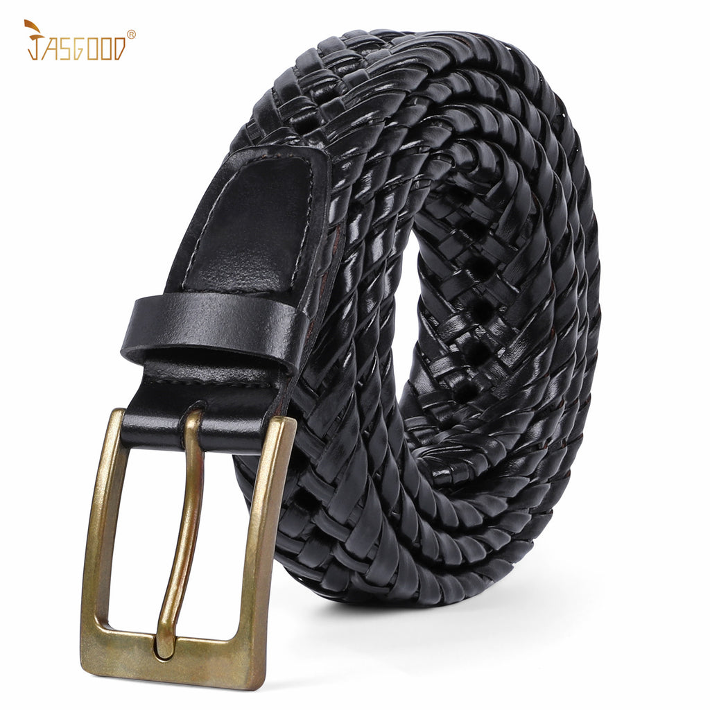 Men's Braided Leather Belt, Braided Woven Belt for Men Casual Jeans with Solid Strap Single Prong Buckle by JASGOOD - JASGOOD OFFICIAL