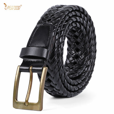Men's Braided Leather Belt, Braided Woven Belt for Men Casual Jeans with Solid Strap Single Prong Buckle by JASGOOD - JASGOOD OFFICIAL