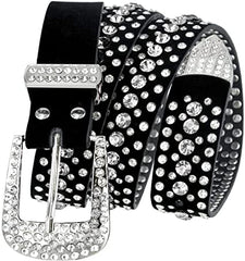 Women Rhinestone Western PU Leather Belt Cowgirl Bling Studded Waist Belt for Jeans Dress - JASGOOD OFFICIAL