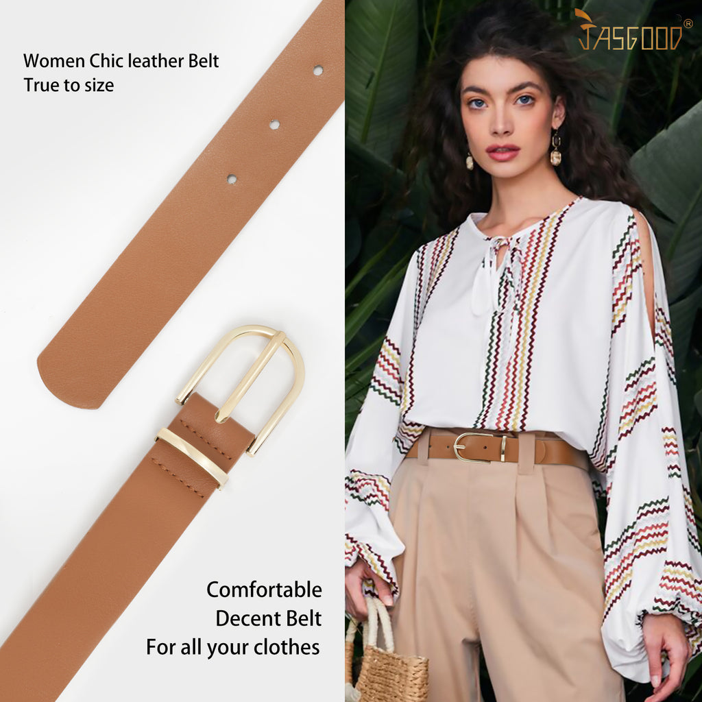 Leather Belts for Women, JASGOOD Leather Womens Belts with Gold Buckle, Black Belt - JASGOOD OFFICIAL