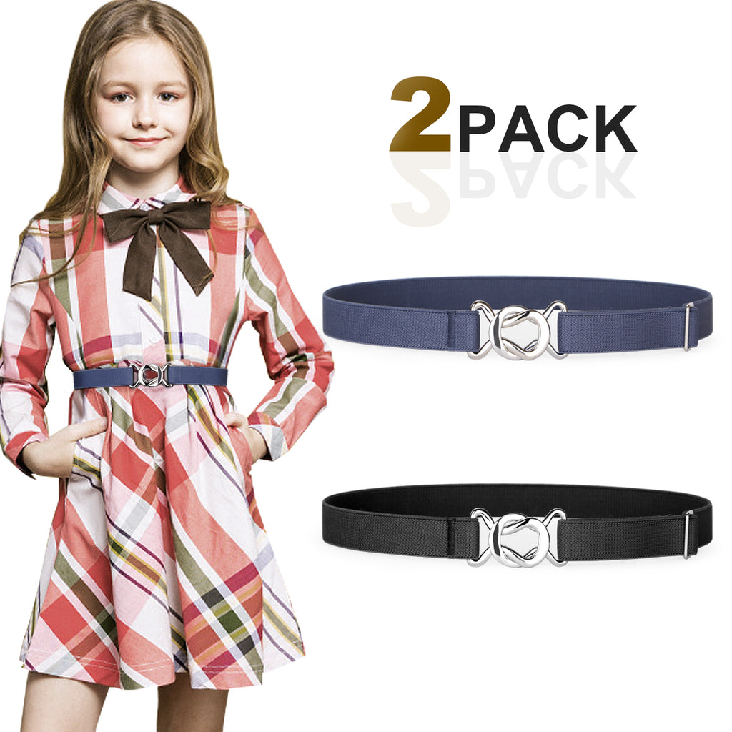 Kids Toddler Belt Elastic Stretch Adjustable Belt For Boys and Girls with Silver Square Buckle 2 Pack 