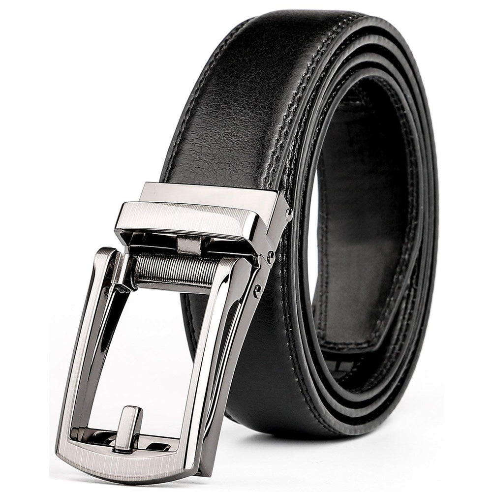Leather Ratchet Dress Belt for Men Perfect Fit Waist Size Up to 44" with Automatic Buckle 