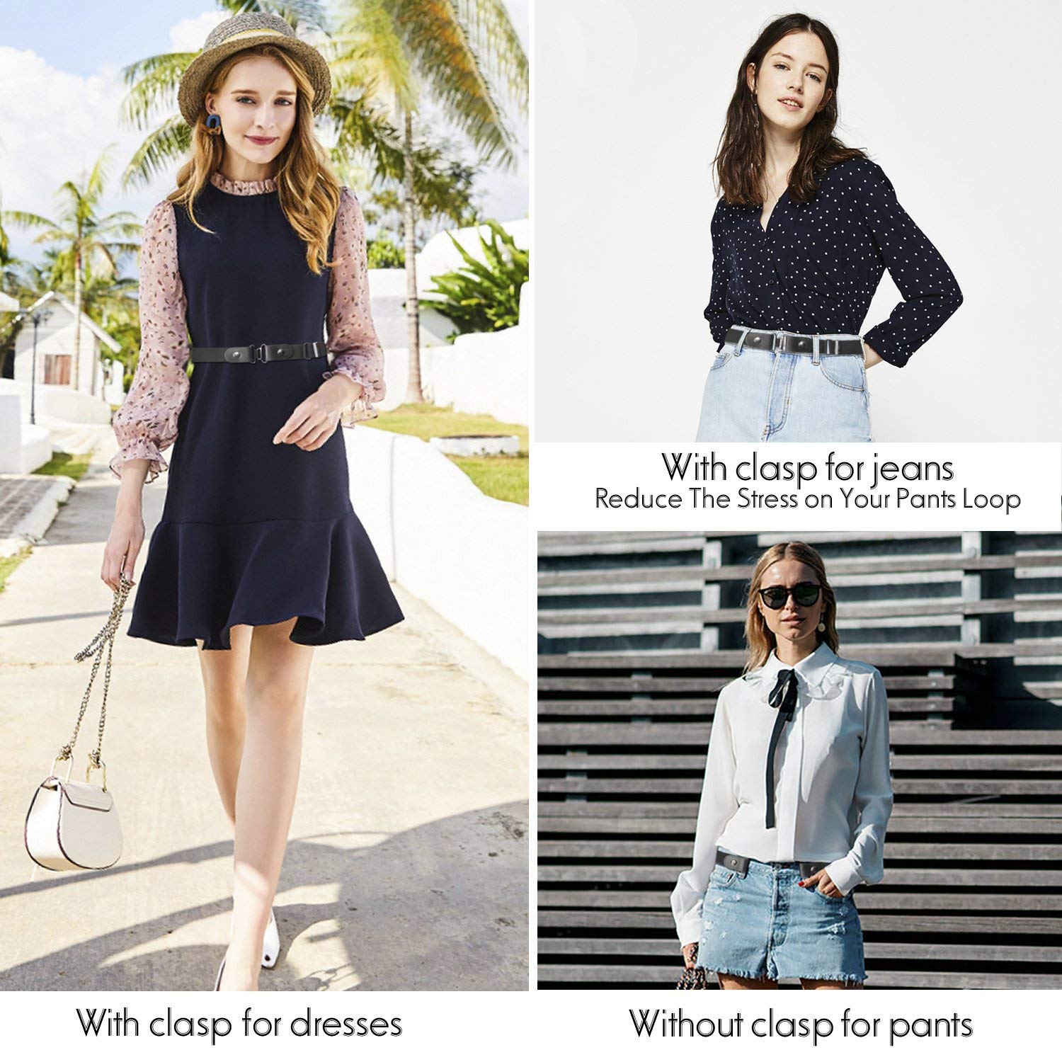 No Buckle Women/Men Invisible Belt Elastic Waist Belt Up to 48" for Jeans Pants Dresses 
