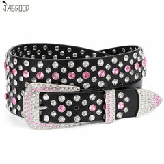 Women Rhinestone Western PU Leather Belt Cowgirl Bling Studded Waist Belt for Jeans Dress - JASGOOD OFFICIAL