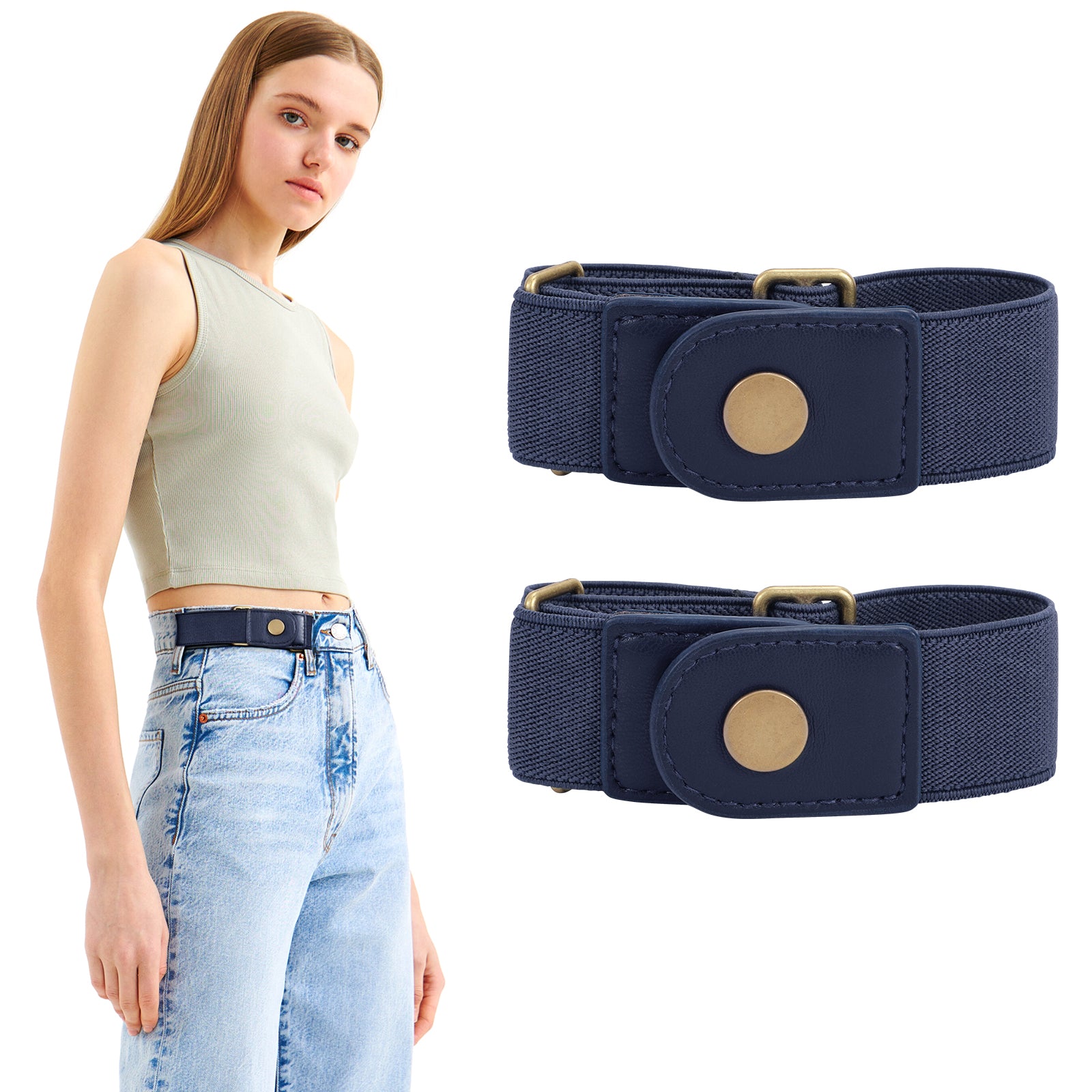 Men Women 2 Pack Elastic Invisible Belts No Buckle Stretch Belt for Jeans - JASGOOD OFFICIAL