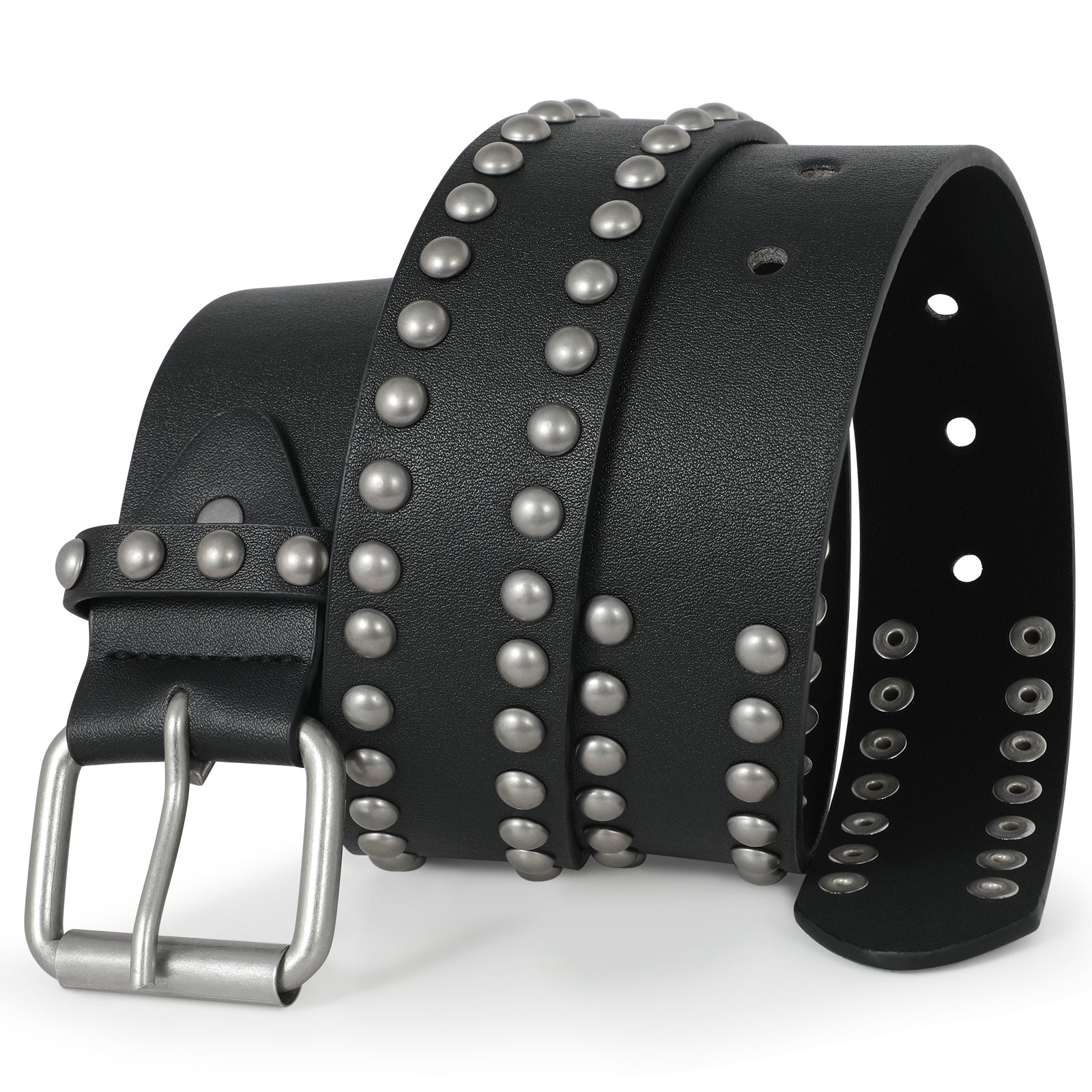 Punk Rivet Studded Belt Goth Row Pyramid Square Bead PU Leather Vintage Punk Rock Grommet Belt for Jeans Pants - JASGOOD OFFICIAL