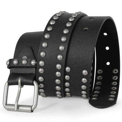 Punk Rivet Studded Belt Goth Row Pyramid Square Bead PU Leather Vintage Punk Rock Grommet Belt for Jeans Pants